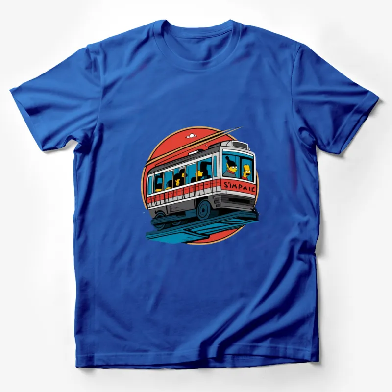 Vintage Cartoon Trolley Bus T-Shirt, Colorful Retro Design Tee, Casual Streetwear for Men and Women Male T-Shirt