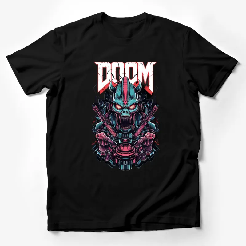 Doom Inspired Skull and Dragon Art T-Shirt, Cyberpunk Graphic Tee, Bold Gamer Fashion, Unisex Male T-Shirt