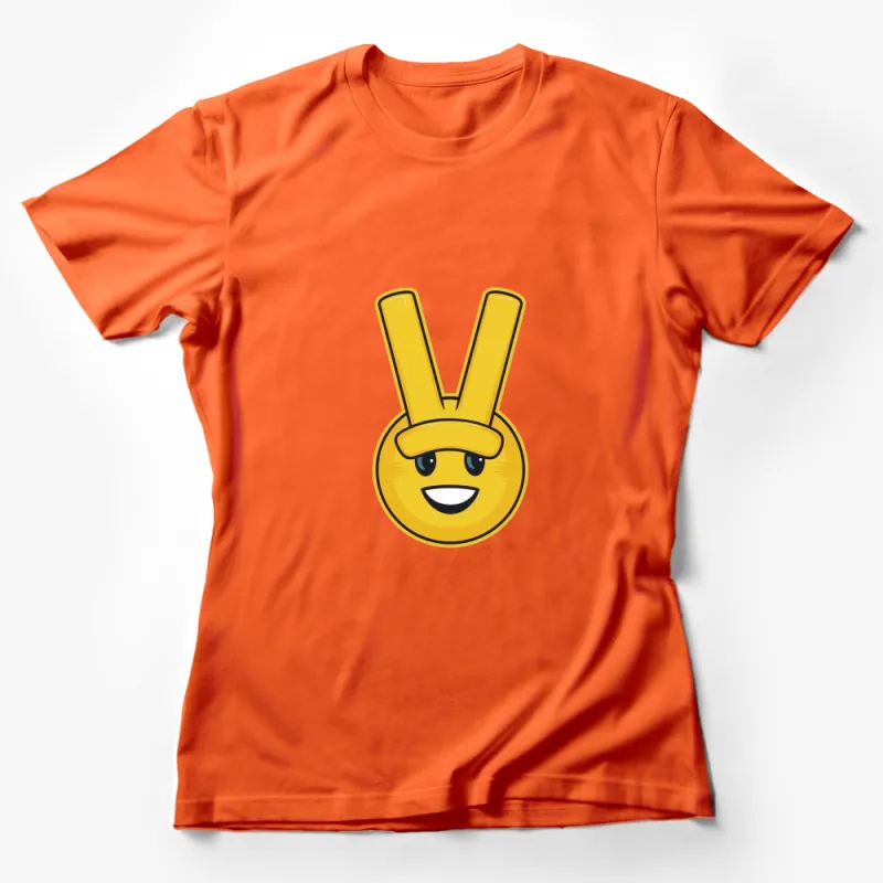 Cute Yellow Victory Emoji Graphic T-Shirt, Fun Cartoon Character Tee, Unisex Casual Wear Female T-Shirt