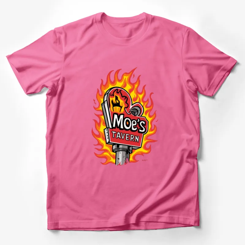 Moe's Tavern Flaming Logo T-Shirt, Classic Cartoon Bar Fan Art, Unisex Graphic Tee Male T-Shirt