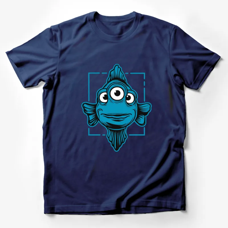 Blue Cartoon Fish T-Shirt, Funny Quirky Fish Design Tee, Cute Ocean Animal Shirt for All Ages Male T-Shirt