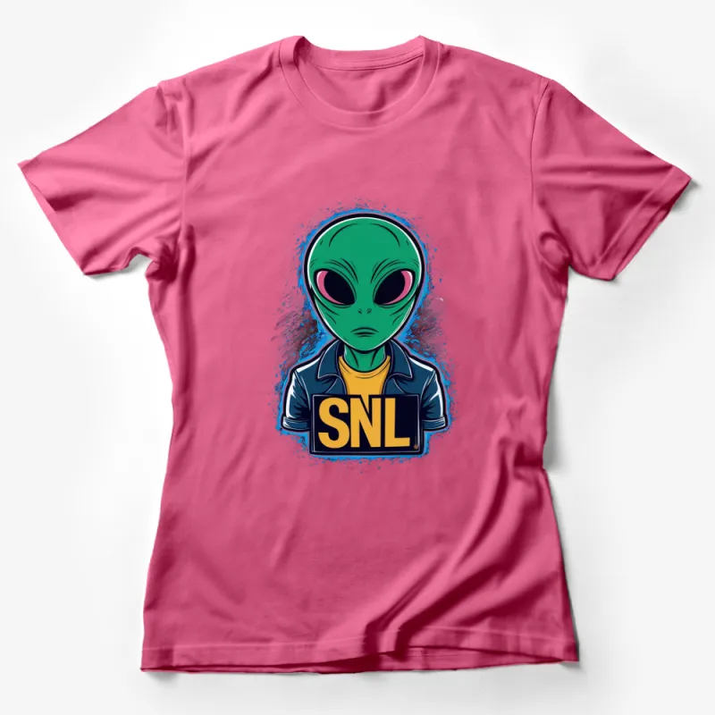 Alien Graphic T-Shirt, Colorful Extraterrestrial Design, Unisex Casual Wear, SNL Styled Alien, Pop Culture Apparel Female T-Shirt