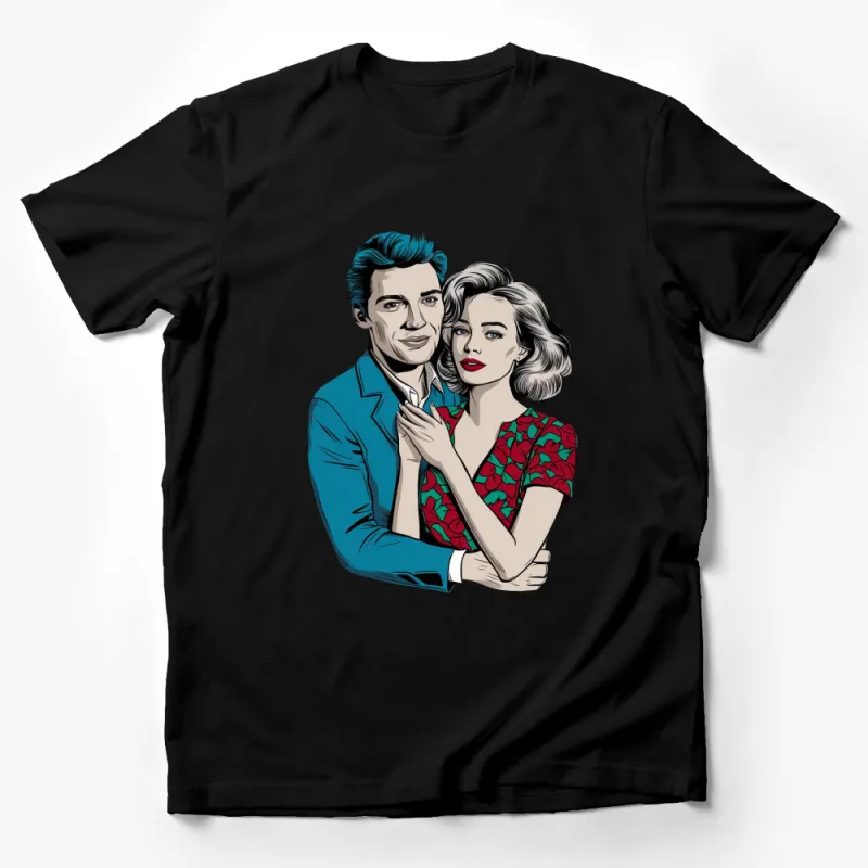 Vintage Style Couple T-Shirt, Classic Romantic Illustration, Retro Fashion Graphic Tee, Unique Gift Idea Male T-Shirt