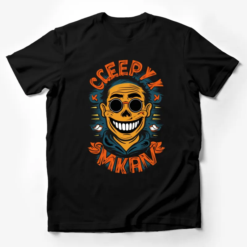 Creepy Smile Cartoon Face Halloween T-Shirt, Funny Scary Graphic Tee, Unisex Male T-Shirt