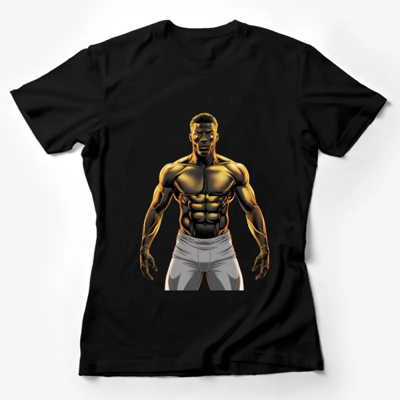 Gold Muscular Superhero T-Shirt, Men's Fitness Tee, Unique Athletic Shirt, Comic Book Character Top Female T-Shirt