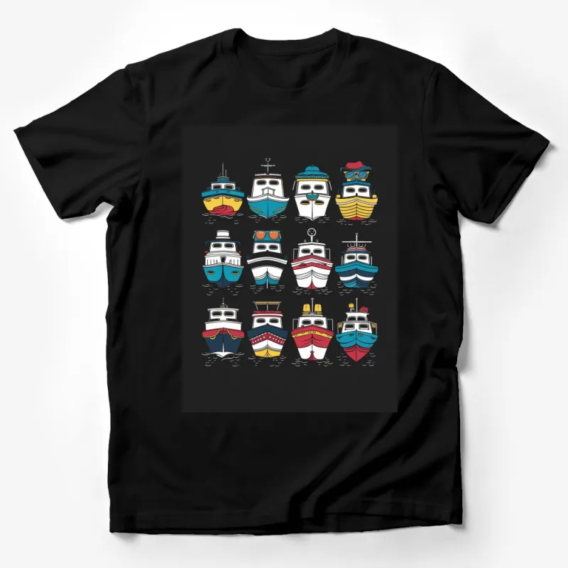 Colorful Boat Illustrations T-Shirt - Cute Nautical Vessels Design, Unisex Boat Lover Gift, Summer Style Male T-Shirt