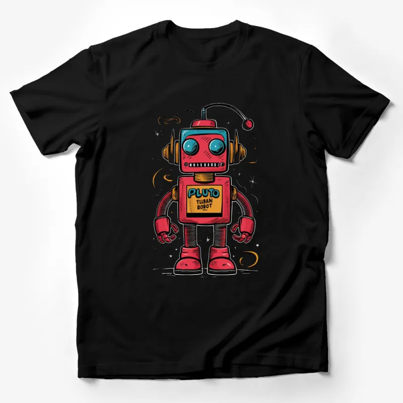 Retro Pluto Robot T-Shirt, Vintage Sci-Fi Robot Tee, Funky Graphic Robot Shirt for Adults Male T-Shirt