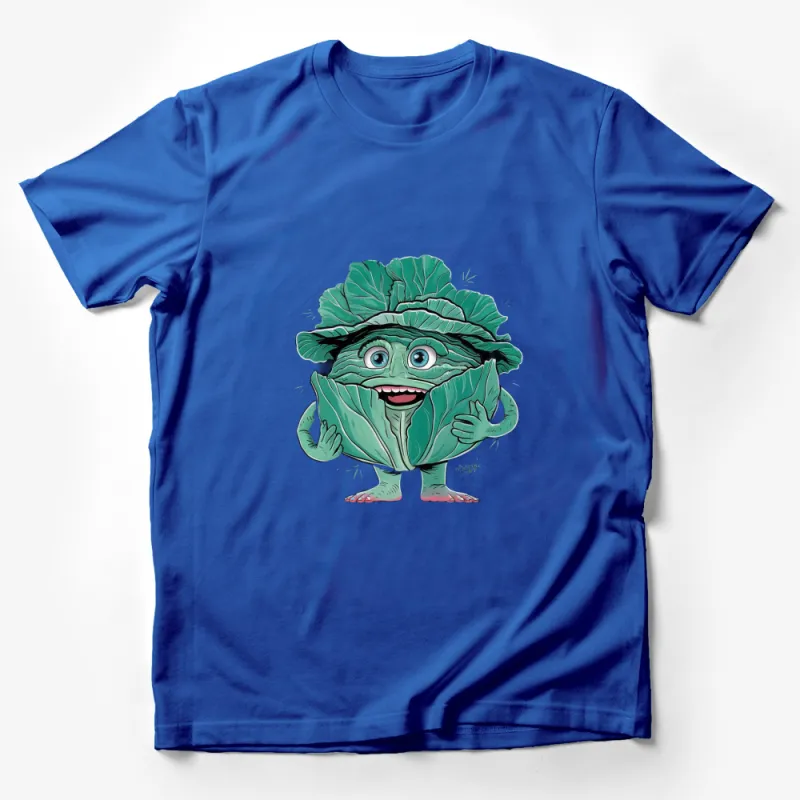 Cute Cabbage Cartoon Character T-Shirt, Funny Vegan Tee, Green Vegetable Shirt, Unisex Male T-Shirt