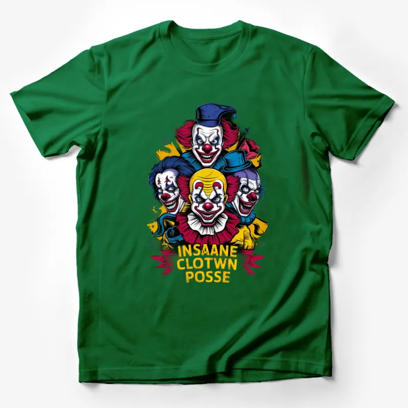 Insane Clown Posse Colorful Graphic Tee, Unique Circus Clown T-Shirt, Vibrant Multi-Head Clown Illustration Shirt Male T-Shirt