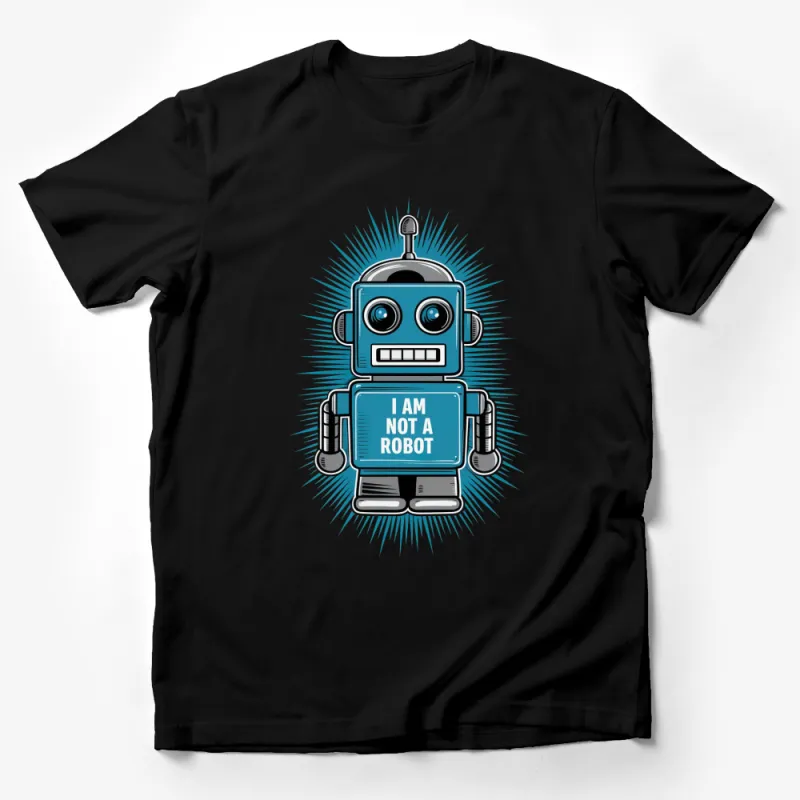 Retro Blue Robot Graphic T-Shirt, I Am Not A Robot Funny Tee Male T-Shirt