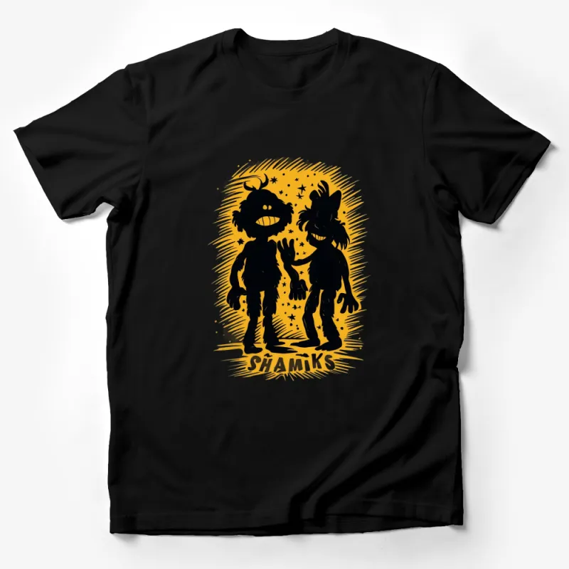 Funky Monster Silhouette Graphic T-Shirt, Unique Shadow Art Tee, Trendy Fantasy Creature Shirt Design Male T-Shirt