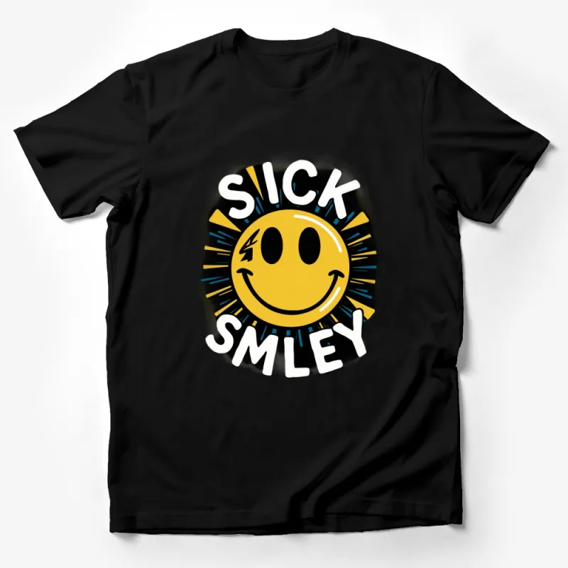 Sick Smiley Face T-Shirt, Bright Yellow Graphic Tee, Unisex Smiley Shirt, Trendy Casual Streetwear, Eye-Catching Cool Design Top Male T-Shirt