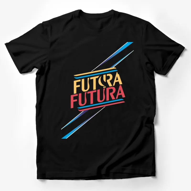 Futura Font Style Graphic Tee, Colorful Retro Typography T-Shirt, Unisex Fashion Male T-Shirt