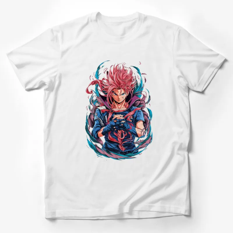 Anime Inspired Red-Haired Samurai Warrior Graphic T-Shirt, Trendy Manga Art Streetwear, Unisex Male T-Shirt