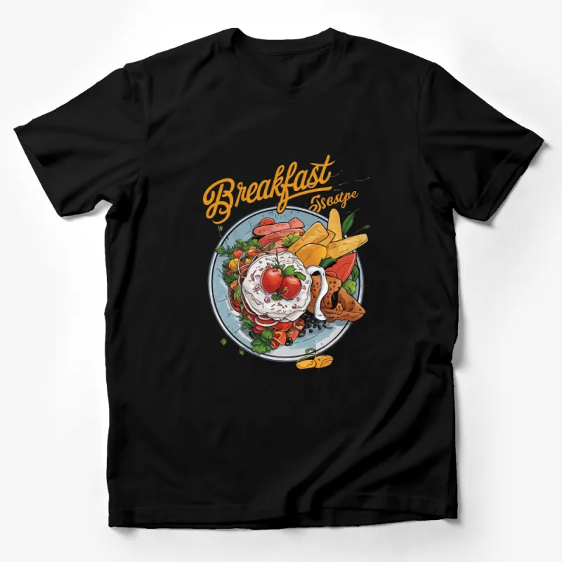 Breakfast Lover T-Shirt, Colorful Food Plate Graphic Tee, Unisex Casual Fashion Male T-Shirt