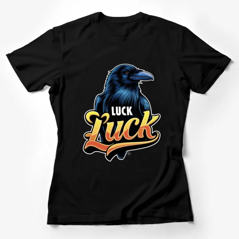 Unique Raven Luck Graphic T-Shirt, Vintage Style Bird Tee, Artistic Animal Design, Casual Wear Female T-Shirt