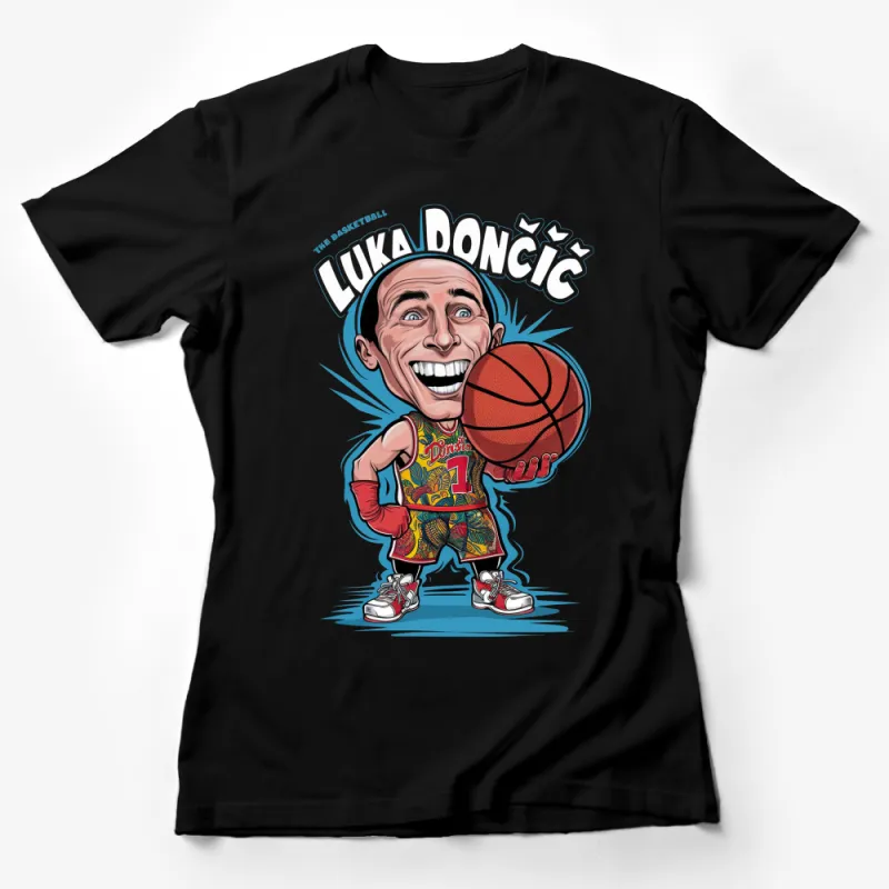 Luka Don?i? Caricature T-Shirt, Colorful Basketball Player Graphic Tee, Sports Fan Apparel, Unique Gift for Basketball Lovers Female T-Shirt