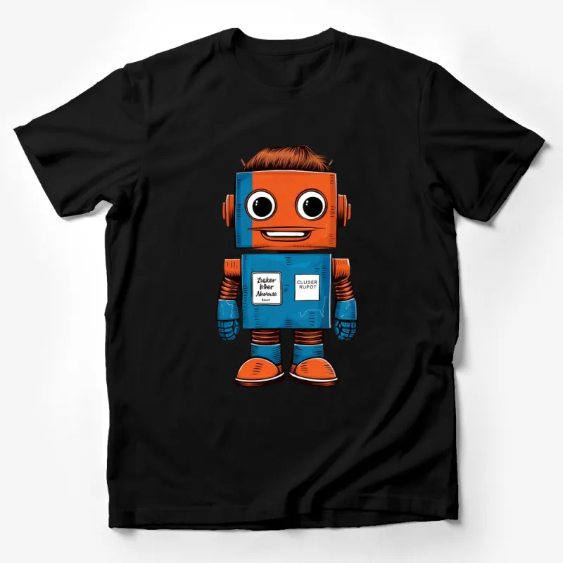 Retro Orange Robot Graphic T-Shirt, Vintage Tech Lover Tee, Cool Sci-Fi Design Top Male T-Shirt