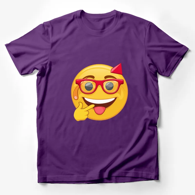 Funny Emoji T-Shirt With Glasses and Party Hat, Cool Smiley Face Tee, Unisex Fashion Male T-Shirt