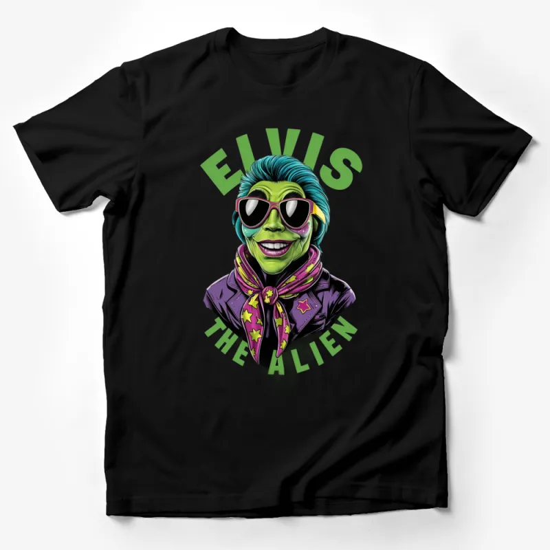 Elvis The Alien Styled Graphic T-Shirt, Funky Green Alien with Sunglasses Unisex Tee Male T-Shirt