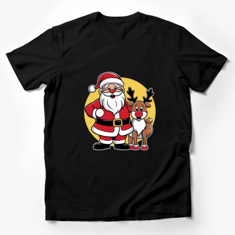 Festive Santa and Reindeer Christmas T-Shirt, Cute Holiday Graphic Tee for All Ages Male T-Shirt