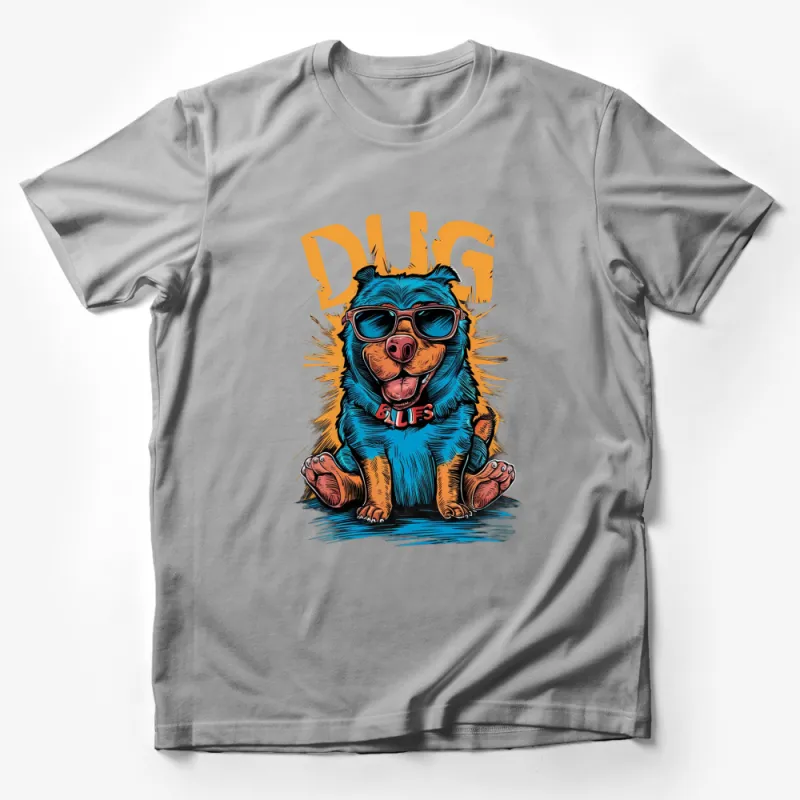 Cool Dug Dog with Sunglasses Graphic T-Shirt, Bright Blue Dog Illustration, Trendy Animal Design Tee Male T-Shirt