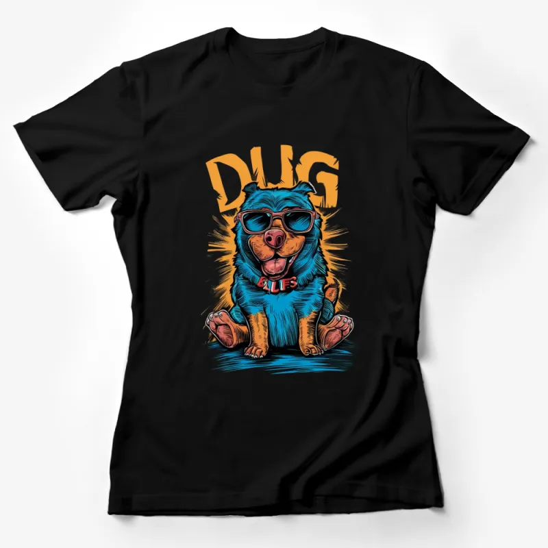 Cool Dug Dog with Sunglasses Graphic T-Shirt, Bright Blue Dog Illustration, Trendy Animal Design Tee Female T-Shirt