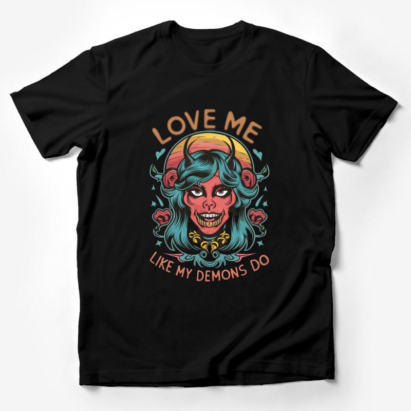 Love Me Like My Demons Do T-Shirt, Vintage Demon Face Graphic Tee, Retro Style Unisex Casual Shirt, Gothic Apparel, Soft Cotton Top Male T-Shirt