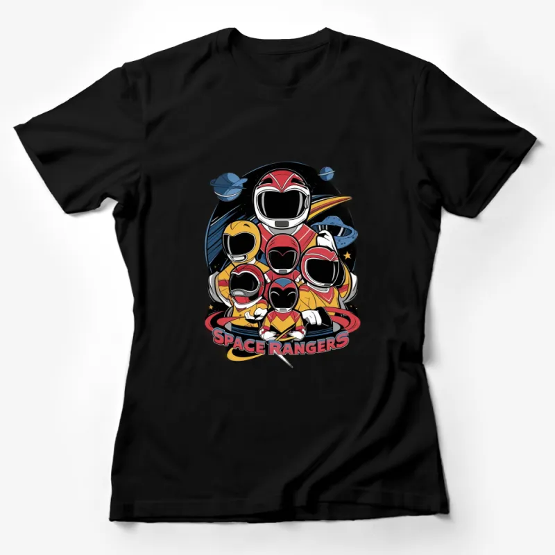 Space Rangers Graphic T-Shirt, Colorful Superhero Team Tee, Retro Cartoon Style Apparel, Unisex Adult and Kids Female T-Shirt