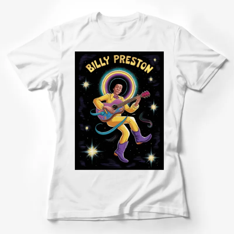 Billy Preston Retro Music Legend Illustrated T-Shirt, Cosmic Guitarist Art, Unique Graphic Tee, Unisex Apparel Female T-Shirt