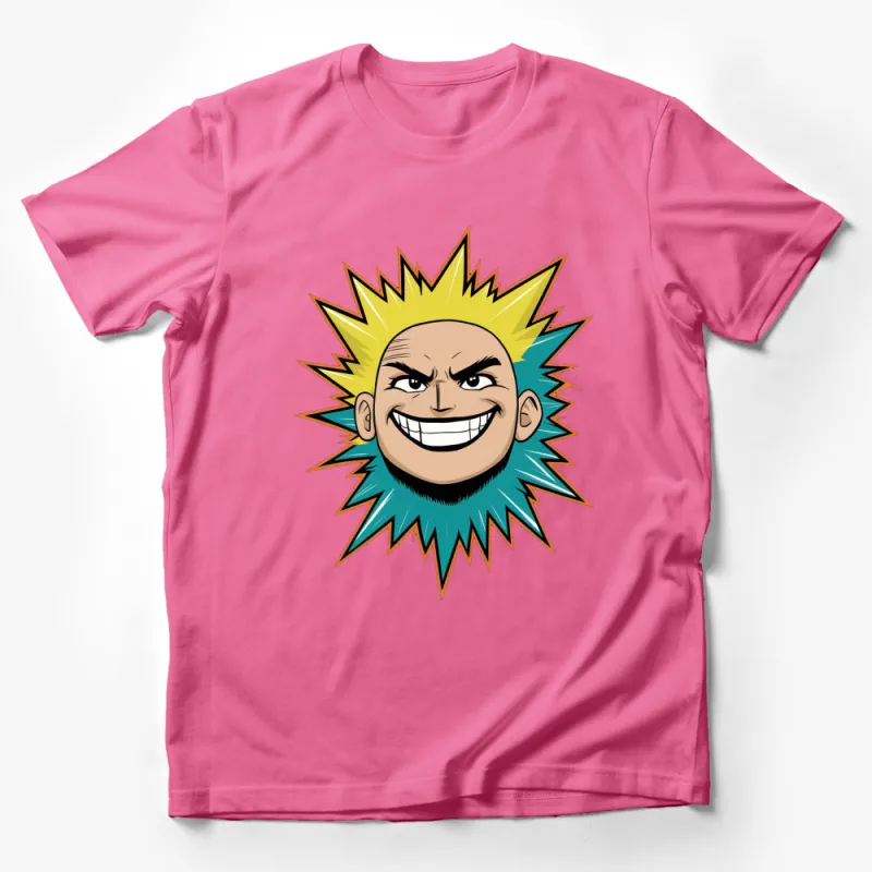 Cartoon Face T-Shirt, Bold Smiling Character, Bright Colors, Unisex Graphic Tee Male T-Shirt