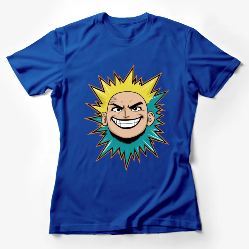 Cartoon Face T-Shirt, Bold Smiling Character, Bright Colors, Unisex Graphic Tee Female T-Shirt