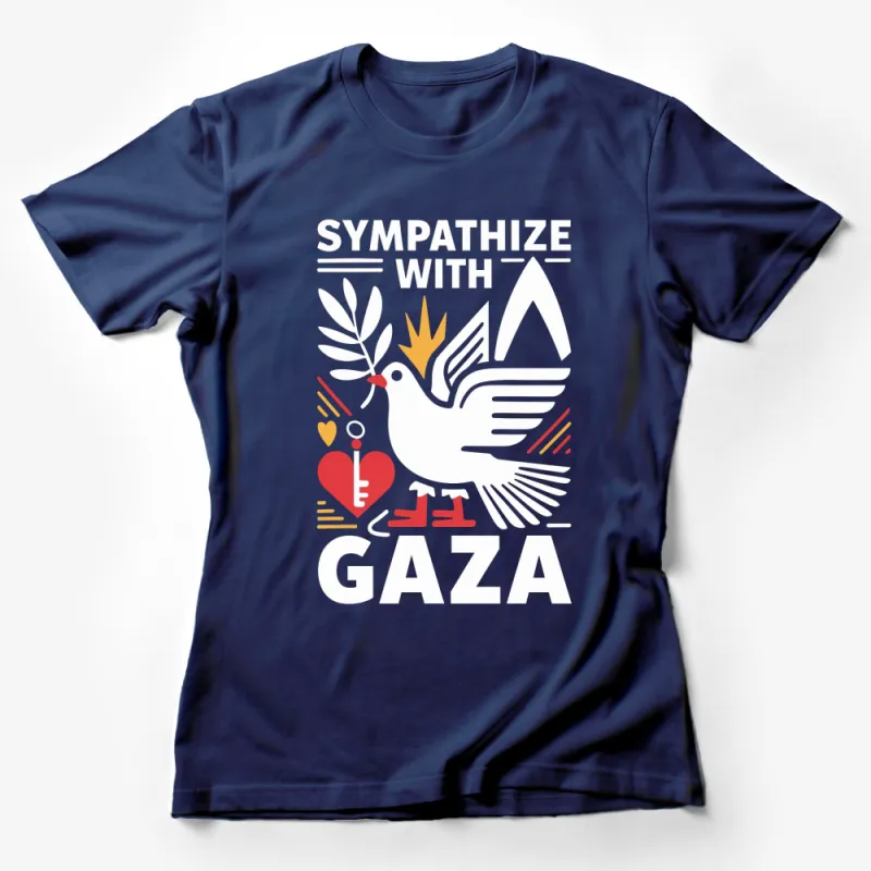 Sympathize With Gaza Dove Graphic T-Shirt, Peace Dove Olive Branch Design Female T-Shirt