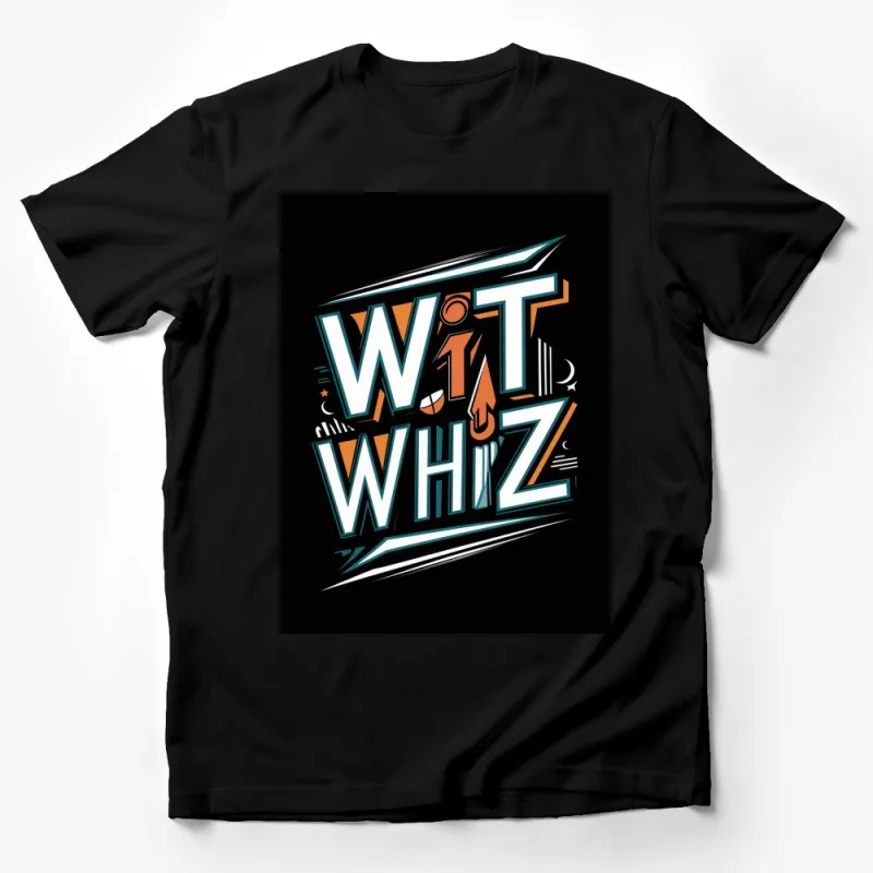 Bold WIT WHIZ Graphic T-Shirt, Urban Style Typography, Vibrant Orange and Blue Design, Retro Fashion Tee Male T-Shirt