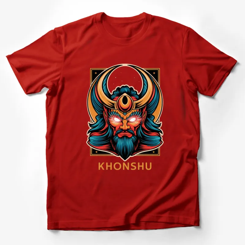 Khonshu Egyptian God Graphic T-Shirt, Moon Deity Illustration Tee, Bold Vibrant Mythology Design Top Male T-Shirt