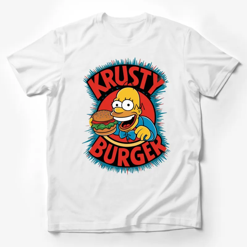 Krusty Burger T-Shirt, The Simpsons Inspired Cartoon Graphic Tee, Vintage Style Burger Lover Shirt Male T-Shirt