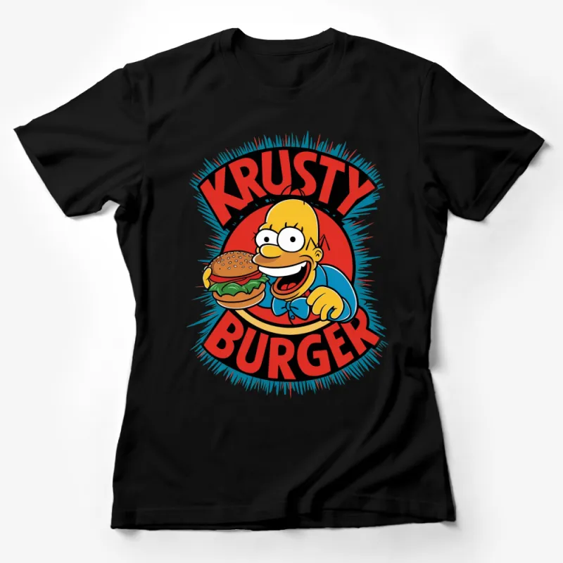 Krusty Burger T-Shirt, The Simpsons Inspired Cartoon Graphic Tee, Vintage Style Burger Lover Shirt Female T-Shirt