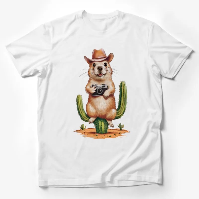 Quirky Cowboy Prairie Dog T-Shirt, Cute Animal with Camera, Desert Western Style Tee, Unisex Gift Male T-Shirt