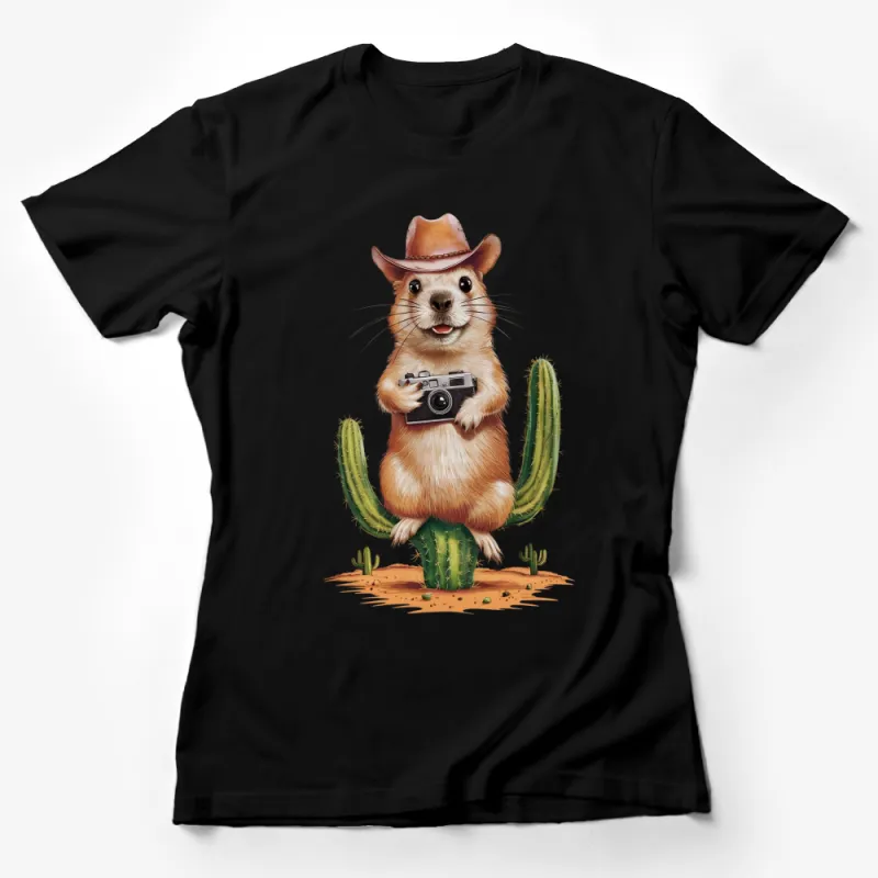 Quirky Cowboy Prairie Dog T-Shirt, Cute Animal with Camera, Desert Western Style Tee, Unisex Gift Female T-Shirt