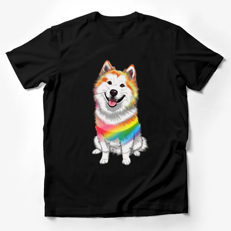 Colorful Rainbow Husky Dog T-Shirt, Cute Smiling Husky Graphic Tee, Unisex Animal Lover Shirt Male T-Shirt