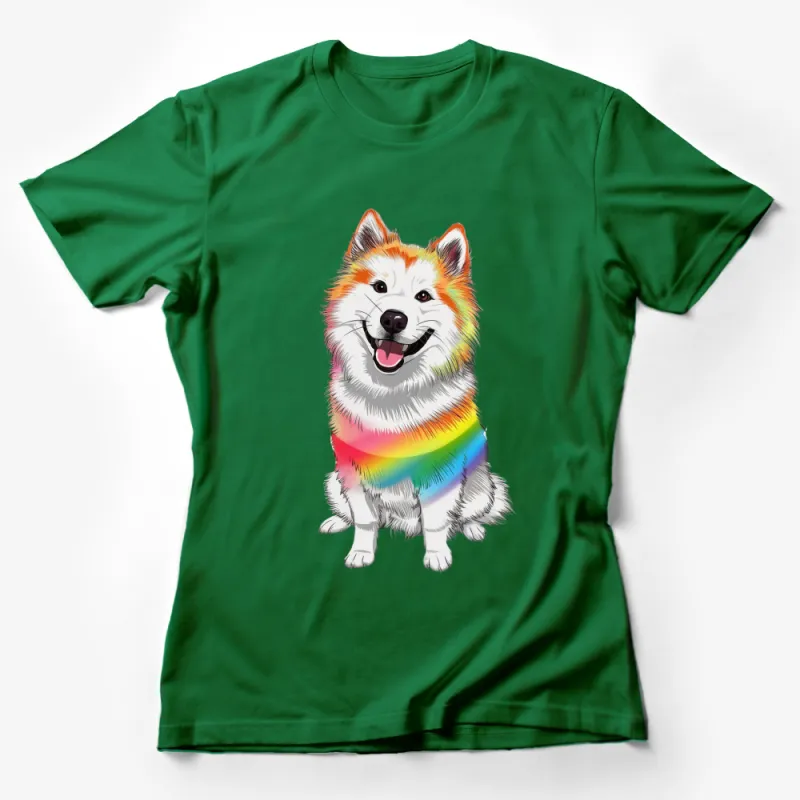 Colorful Rainbow Husky Dog T-Shirt, Cute Smiling Husky Graphic Tee, Unisex Animal Lover Shirt Female T-Shirt