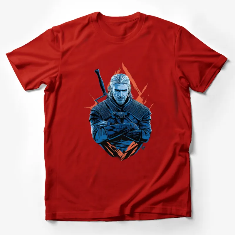 Witcher Geralt of Rivia Blue Poster Art T-Shirt, Video Game Graphic Tee, Fantasy Warrior Shirt Male T-Shirt