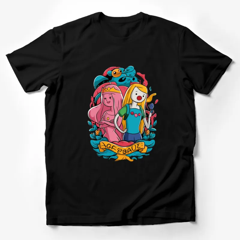 Adventure Time Cartoon T-Shirt, Finn and Princess Bubblegum Tee, Colorful Unisex Graphic Shirt Male T-Shirt