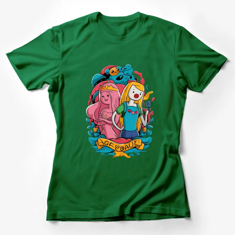 Adventure Time Cartoon T-Shirt, Finn and Princess Bubblegum Tee, Colorful Unisex Graphic Shirt Female T-Shirt