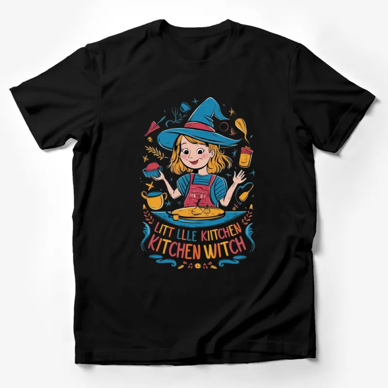 Whimsical Kitchen Witch T-Shirt, Cute Witch Cooking Graphic Tee, Unique Magical Apparel Male T-Shirt