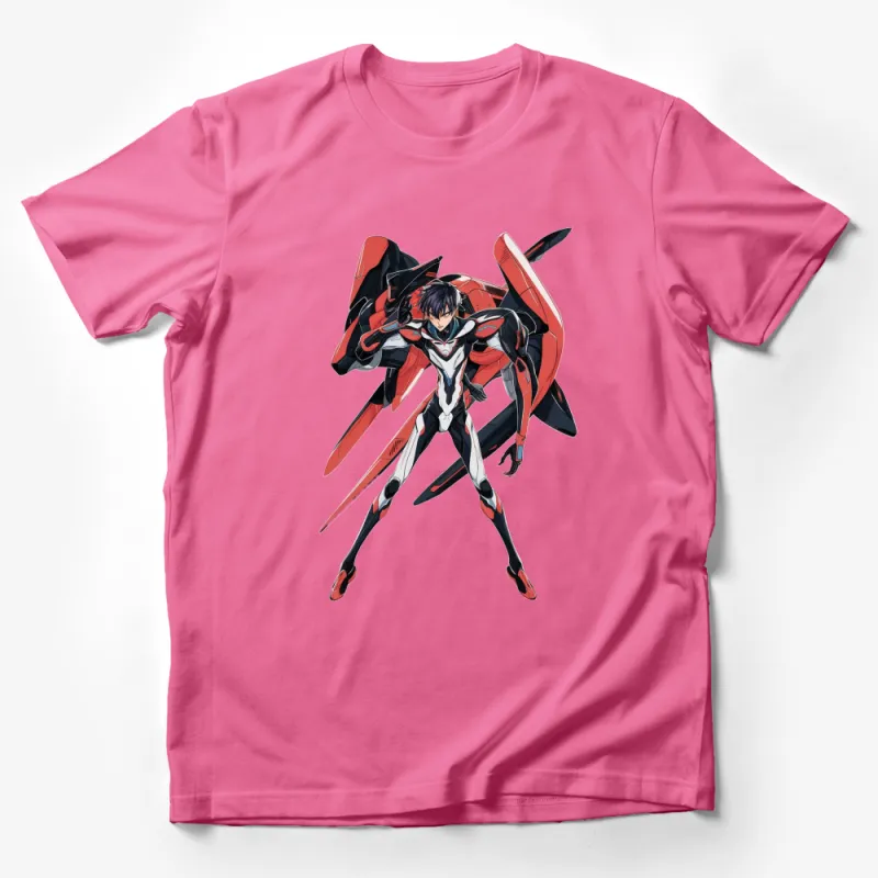 Anime Mech Pilot Graphic T-Shirt, Cool Red and Black Robot Design, Unisex Tee for Anime Lovers Male T-Shirt