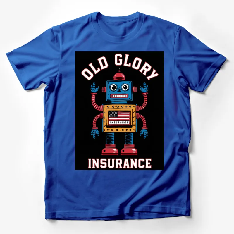 Vintage Robot T-Shirt with American Flag, Old Glory Insurance Graphic Tee, Retro Robot Design Shirt Male T-Shirt