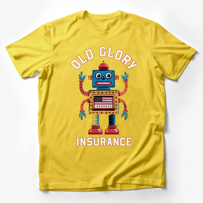 Vintage Robot Design T-Shirt, Old Glory Insurance, Retro Robot Tee, Unique Graphic Shirt Gift Male T-Shirt