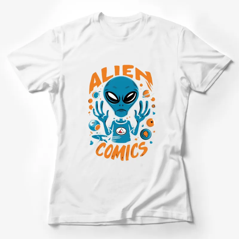 Alien Comics Graphic T-Shirt, Funny UFO Alien Tee, Casual Sci-Fi Shirt Female T-Shirt