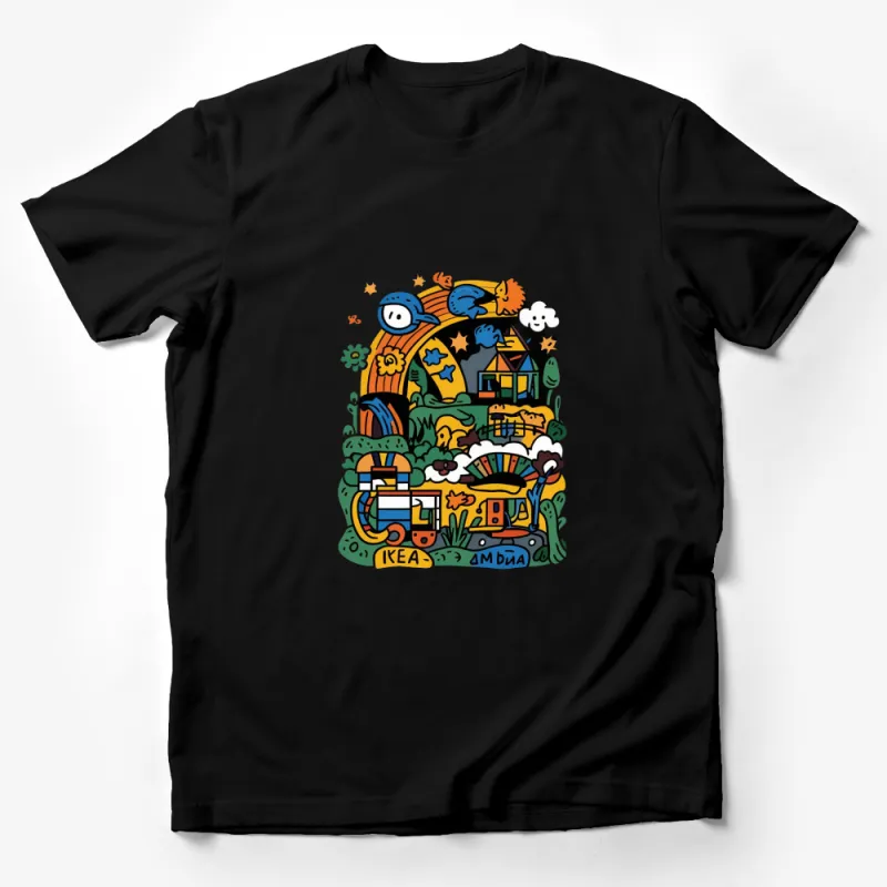 Whimsical House Art T-Shirt, Colorful Fun Graphic Tee, Artistic Casual Wear, Unisex Male T-Shirt